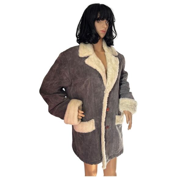 Vintage Sheepskin Shearling Coat in Gray and cream 3 button closing Kentfield XL - Picture 15 of 17